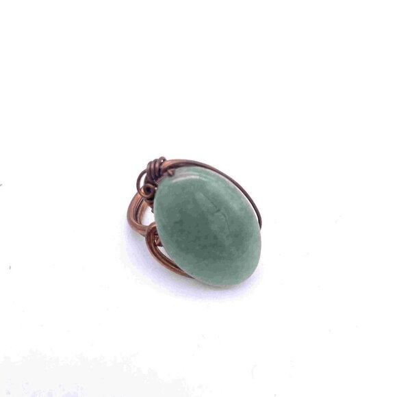Copper Wire Wrap Green Stone Bead Ring Size 5 - Picture 1 of 4